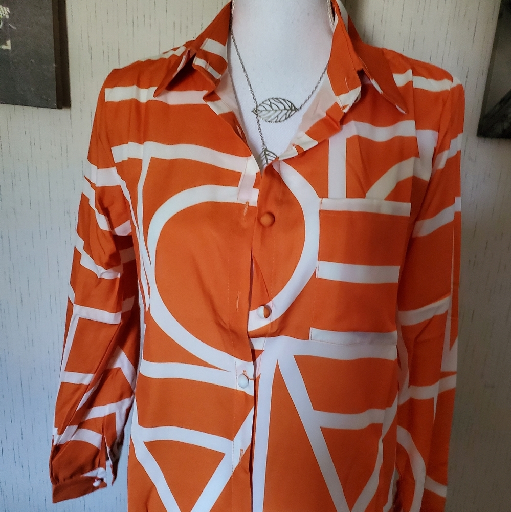 Orange Button Front Blouse - Picture 3 of 6